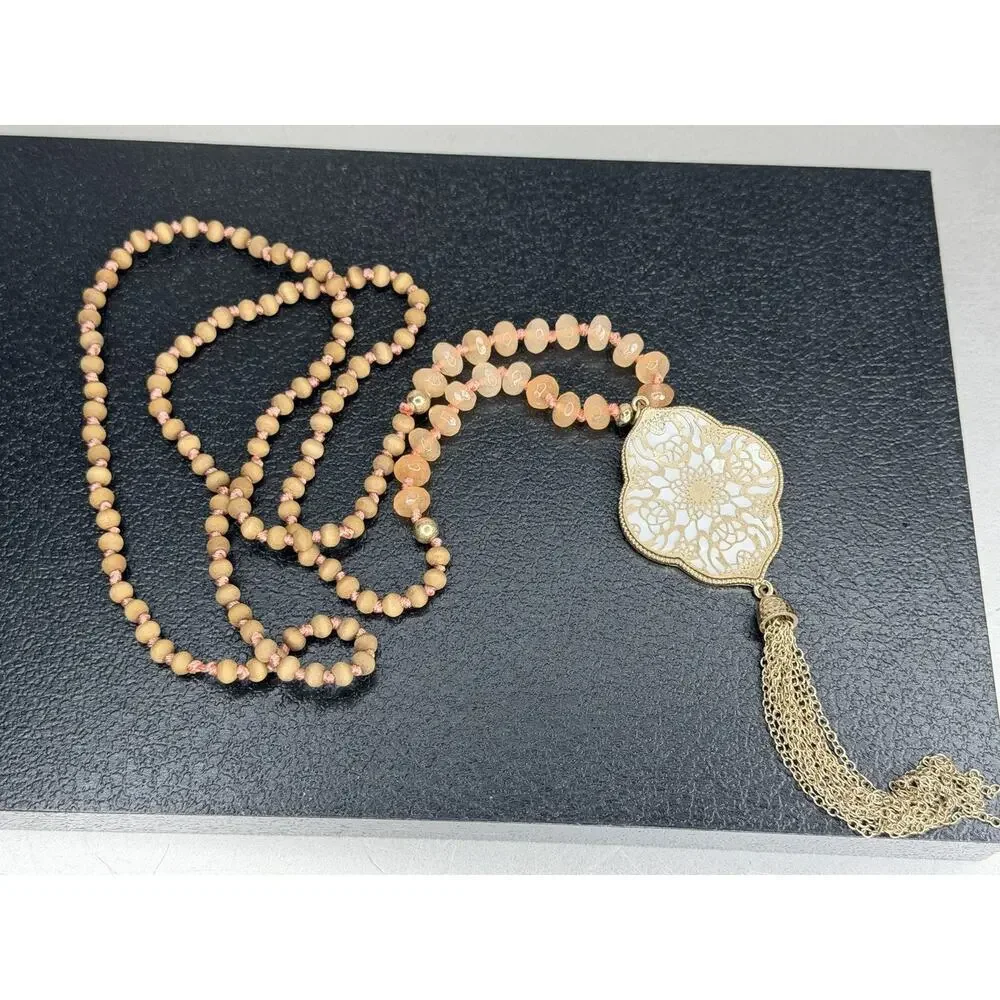 Mala Bead Healing Prayer Stone Necklace Opalescent Charm Hand Knotted